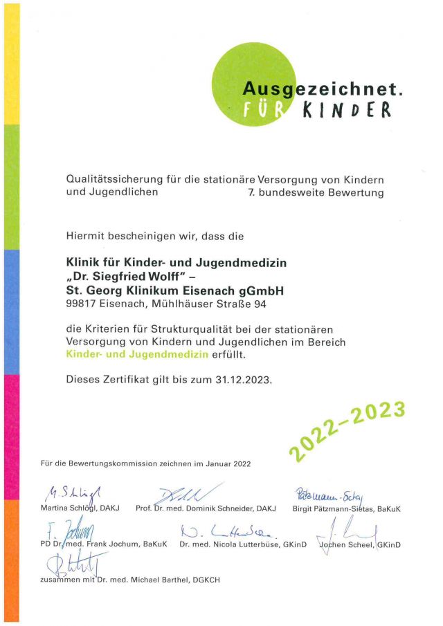Ausgezeichnet fuer Kinder Zertifikat 2022 2023 Eisenach